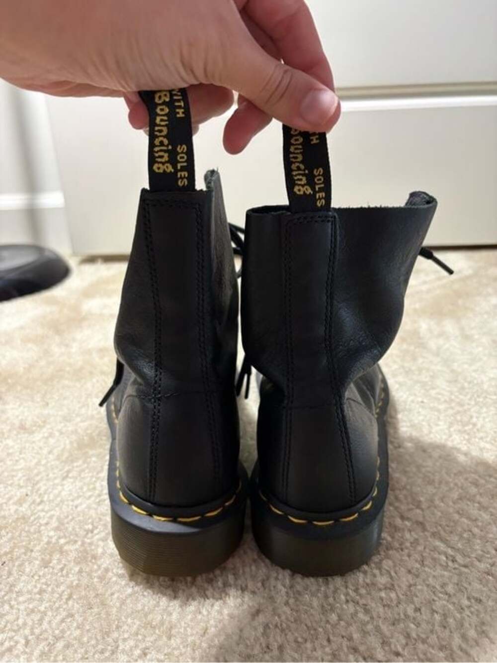 Dr. Martens Black Leather Lace-Up Boots with Yellow Stitching - Picture 4 of 9